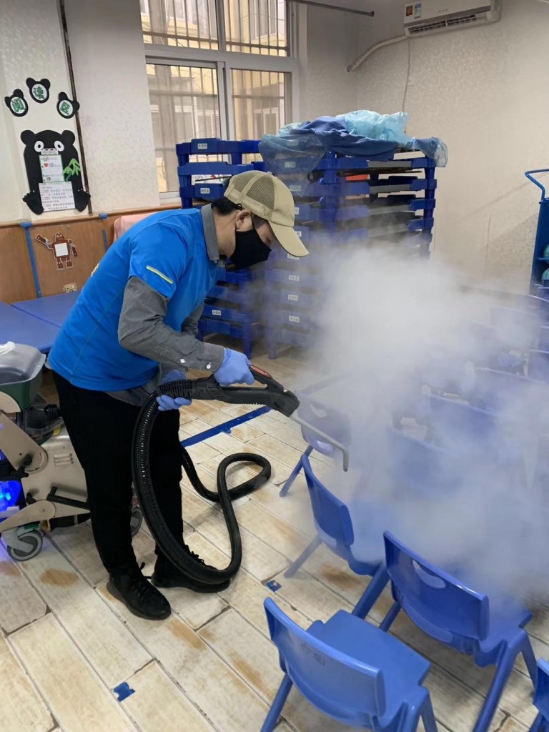 Chair decontamination Corona Virus COVIS-19 Wuhan China by Blue Evolution Drysteam